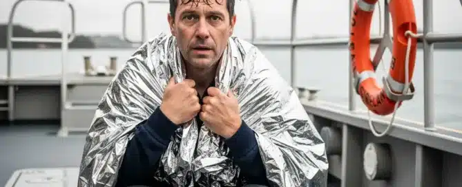 A-45-year-old-Australian-man-in-wet-dishevelled-casual-clothing-sits-wrapped-in-a-silver cloth